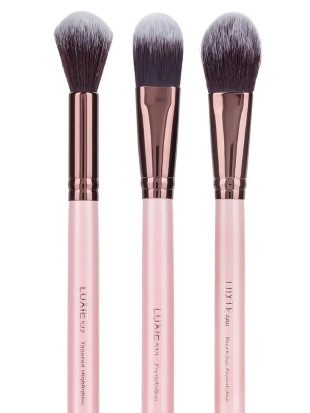 🌸 Luxie Rose Gold & Pink 3-Piece Face Brush Trio